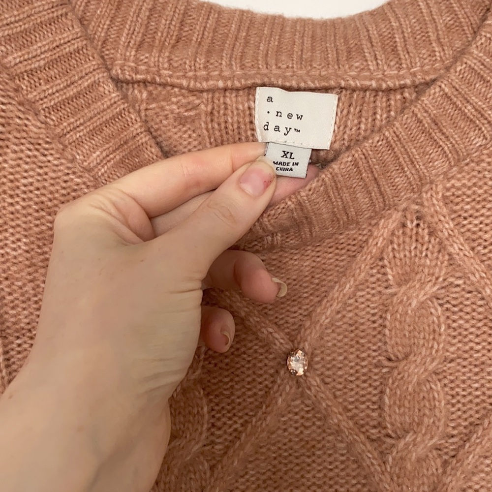 NWT Coral/ Light Pink Sweater with jewels  (XL) - Picture 2 of 4
